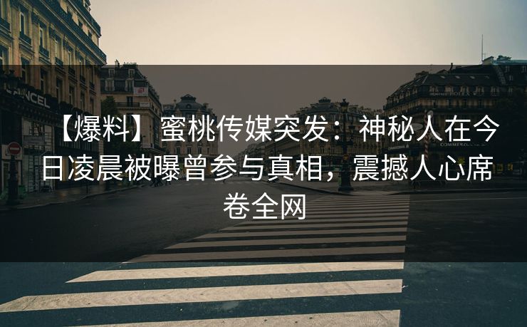 【爆料】蜜桃传媒突发：神秘人在今日凌晨被曝曾参与真相，震撼人心席卷全网