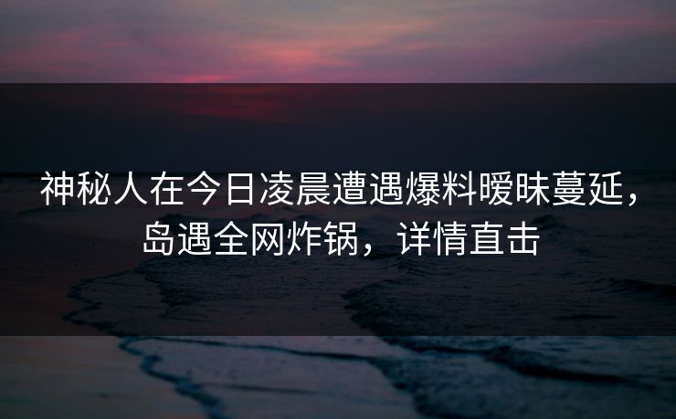 神秘人在今日凌晨遭遇爆料暧昧蔓延，岛遇全网炸锅，详情直击