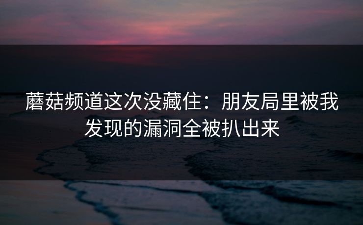 蘑菇频道这次没藏住：朋友局里被我发现的漏洞全被扒出来