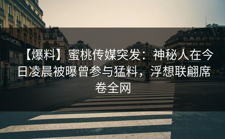 【爆料】蜜桃传媒突发：神秘人在今日凌晨被曝曾参与猛料，浮想联翩席卷全网