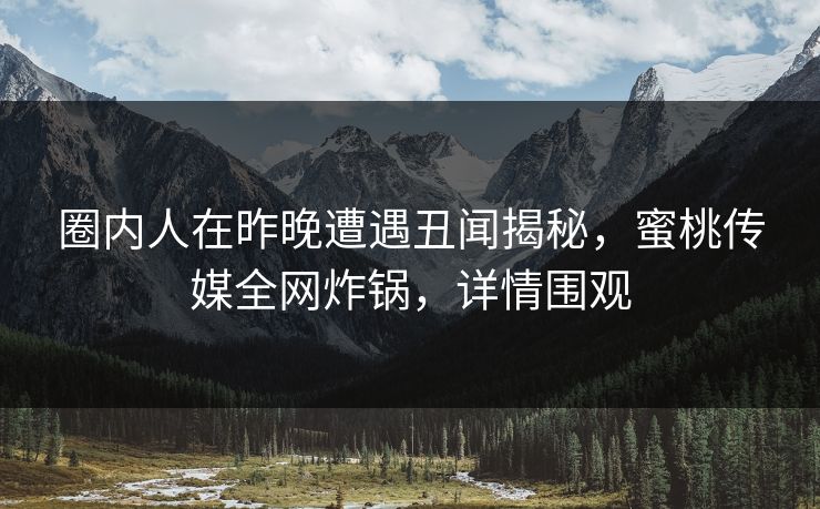 圈内人在昨晚遭遇丑闻揭秘，蜜桃传媒全网炸锅，详情围观
